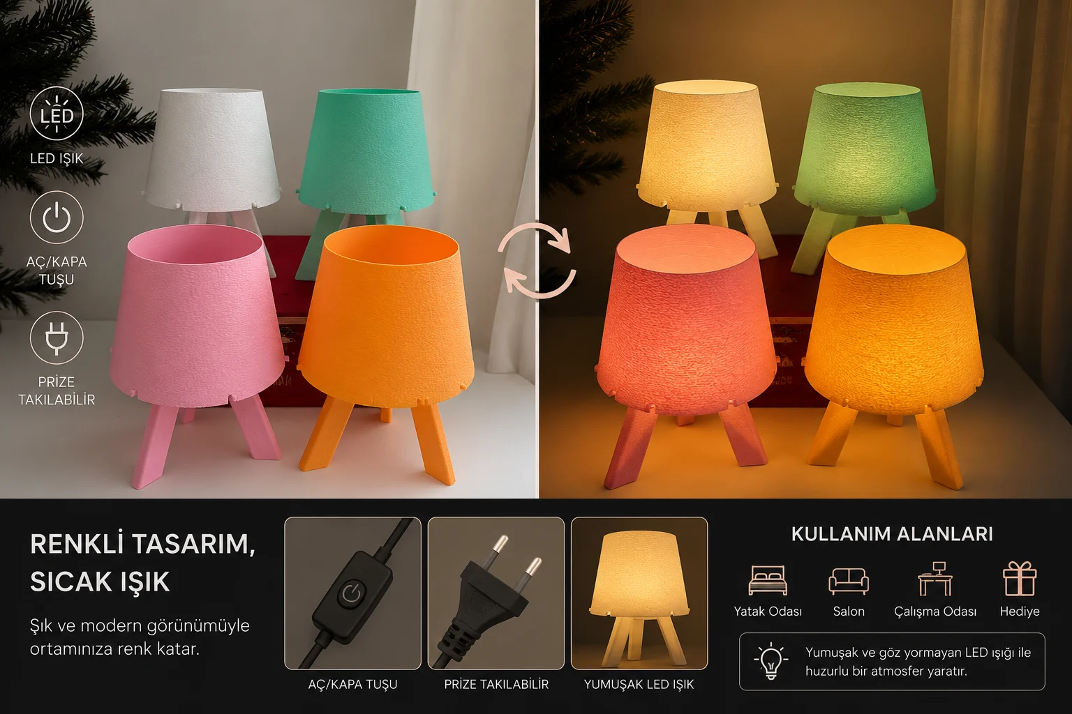 3d Modern LED Abajur – Prize Takılabilir Dekoratif 3d Masa Lambası