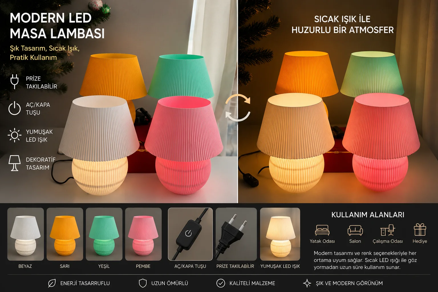3d Modern Pileli LED Abajur – Prize Takılabilir Dekoratif Masa Lambası